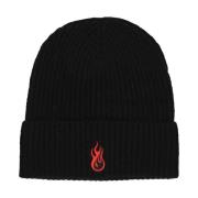 Flames Logo Zwarte Beanie Hoed Vision OF Super , Black , Unisex