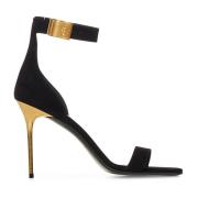 Zwarte Suède Sandalen met Gouden Details Balmain , Black , Dames