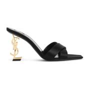 Zwarte Satijnen Pantoffels met 8,5 cm Hak Saint Laurent , Black , Dame...