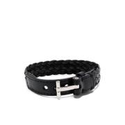 Zwart Leren Gevlochten Armband Tom Ford , Black , Heren