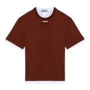 Korte mouwen ronde hals T-shirt Prada , Brown , Dames