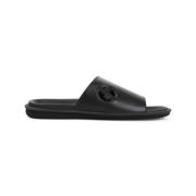 Zwarte Leren Sandalen Stijlvol Comfort Giorgio Armani , Black , Heren