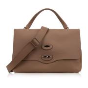 Leren Dames Schoudertas met Stoffen Details Zanellato , Brown , Dames