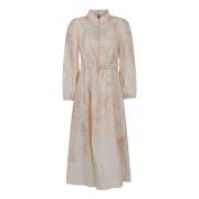 Blauwe Linnen Jurk Elegante Stijl Zimmermann , Beige , Dames