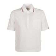 Seersucker Polo Shirt met Gebreide Kraag Thom Browne , White , Dames