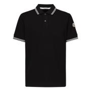 Zwarte Poloshirt met Gestreepte Kraag Moncler , Black , Heren