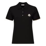 Zwarte Polo Shirt met Drukknoopsluiting Moncler , Black , Dames