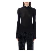 Zijden Cassandre Ribgebreide Trui Zwarte Top Saint Laurent , Black , D...