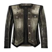 Leren jas met print Balmain , Gray , Dames