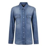 Blauwe Shirt met Logo Patch Stella McCartney , Blue , Dames