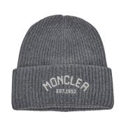 Wollen Logo Beanie Muts Moncler , Gray , Unisex