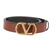 Glanzend Kalfsleren Riem met Vlogo Gesp Valentino Garavani , Brown , H...