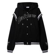 Zwarte Fleece Varsity Hoodie Off White , Black , Heren