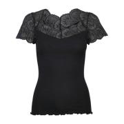 Zwart Kant Top Korte Mouw Elegant Rosemunde , Black , Dames