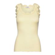 Pastel Yellow Kant Top Rosemunde , Beige , Dames