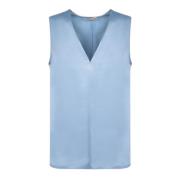 Blauwe Satijnen Mouwloze Top met V-hals Blanca Vita , Blue , Dames