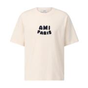 Geborduurd Oversized T-shirt Ami Paris , Beige , Heren