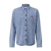 Denim Overhemd met Logo Borduursel Ami Paris , Blue , Heren