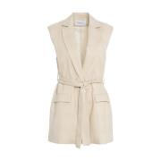 Beige Glencheck Blazer met Tailleband Kaos , Beige , Dames