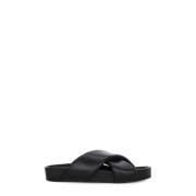 Zwarte Leren Kruisband Sandalen Jil Sander , Black , Heren