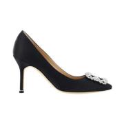 Satijnen Pumps met Kristallen Gesp Manolo Blahnik , Black , Dames