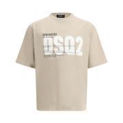 Katoenen T-shirt met Monogram Print Dsquared2 , Beige , Heren