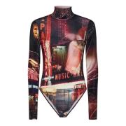 Rood Velvet Bodysuit met Pigalle Print Jean Paul Gaultier , Multicolor...