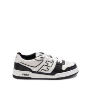 Zwart en wit leren sneakers met FF motief Fendi , Black , Heren