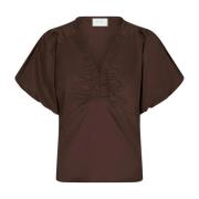 Irina Poplin Blouse Donkerbruin Neo Noir , Brown , Dames