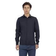 Blauw Linnen Heren Slim Shirt Baldinini , Blue , Heren