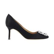 Kristallen Gesp Zijden Satijnen Stiletto Pumps Manolo Blahnik , Black ...