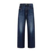 Klassieke Katoenen Jeans met Leren Patch Diesel , Blue , Heren