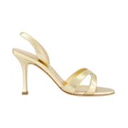 Gouden Metallic Leren Slingback Sandalen Manolo Blahnik , Yellow , Dam...