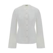 Katoenen Shirt met Ronde Hals en Knoopsluiting Quira , White , Dames