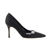 Parelversierde Zijden Satijnen Stiletto Pumps Manolo Blahnik , Black ,...