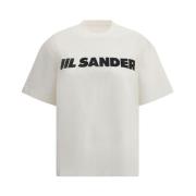 Maxi Logo Katoenen T-shirt met Geribbelde Ronde Hals Jil Sander , Whit...