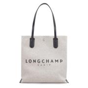 Canvas Tote Bag met Leren Details Longchamp , Beige , Dames