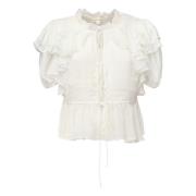 Ethereal Ruffle Cream Blouse For Love & Lemons , White , Dames