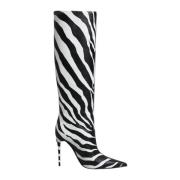 Zebra Print Hoge Hak Leren Laarzen Dolce & Gabbana , Black , Dames