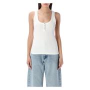 Geribbelde Katoenen Tanktop met Drukknoopjes Anine Bing , White , Dame...