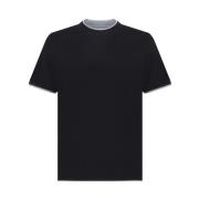 Monochrome Dubbellaags Katoenen T-shirt Brunello Cucinelli , Black , H...