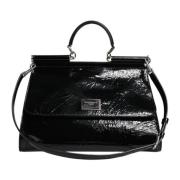 Zwarte leren logoshoudertas Dolce & Gabbana , Black , Dames