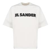 Witte Katoenen T-shirt met Ronde Hals Jil Sander , White , Heren