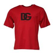 Rood Zwart Katoenen Crew Neck T-shirt Dolce & Gabbana , Red , Heren