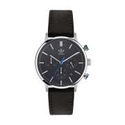 Zwarte leren quartz horloge Adidas , Black , Heren