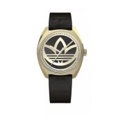 Zwarte Leren Quartz Analoog Horloge Adidas , Black , Dames