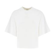 Geknipte katoenen T-shirt met logo Pinko , White , Dames