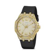 Zwarte Stoffen Horloge met Quartz Mechanisme Guess , Black , Dames