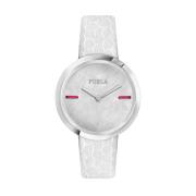 Wit Leren Horloge Quartz Analoog Zilver Furla , White , Dames