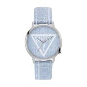 Blauw Lederen Analoge Quartz Horloge Guess , Blue , Dames